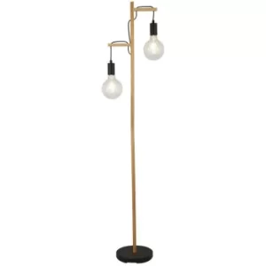 Searchlight Woody 2 Light Floor Lamp, Black And Ash Wood