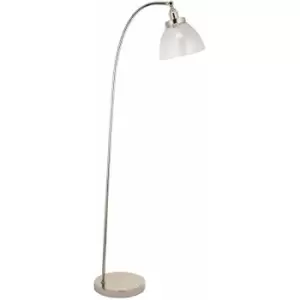 Loops - Bright Nickel Standing Floor Lamp Light & Clear Glass Shade - Knurled Detailing