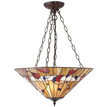 Interiors 1900 Lighting - Interiors Bernwood - 3 Light Large Inverted Ceiling Pendant Dark Bronze, Tiffany glass, E27