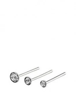 The Love Silver Collection Set Of 3 Sterling Silver Crystal Nose Studs