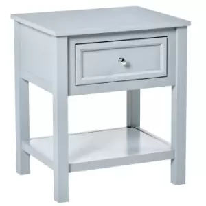 HOMCOM Bedside End Table Nightstand w/ Drawer Open Shelf Table Top Metal Handle Classic Home Stylish Furniture Grey