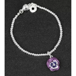 Violet Pansy Silver Plated Charm Bracelet