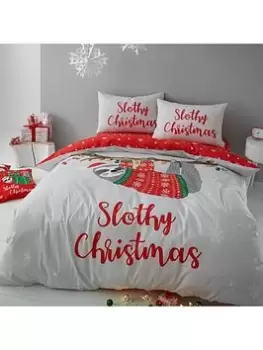 Catherine Lansfield Slothy Christmas Duvet Cover Set In Grey
