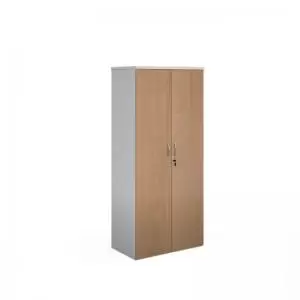 Duo double door cupboard 1790mm high with 4 shelves - white with beech