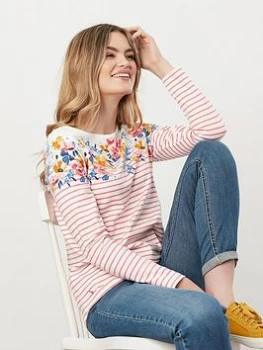 Joules Harbour Stripe Floral Long Sleeve Jersey Top - Pink, Size 10, Women