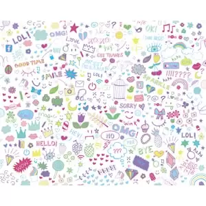 Origin Murals Social Doodle Text Purple Wall Mural - 3.5 x 2.8m