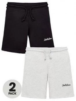 Jack & Jones Junior Boys 2 Pack Sweat Shorts - Black/Light Grey Marl, Size 12 Years