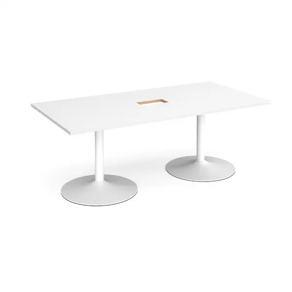 White Trumpet Base Rectangular Boardroom Table with Power Module Cut Out 2000mm - White