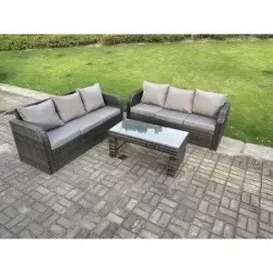 Fimous 6 Seater Outdoor Dark Grey PE Wicker High Back Rattan Lounge Sofa Set with Rectangular Coffee Table