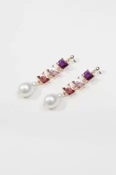 Rose Gold Pretty Baguette Linear Pearl Drop Earrings