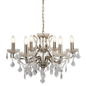 6 Light Chandelier Antique Brass Finish, E14