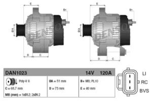 Denso DAN1023 Alternator 14 V 120 A