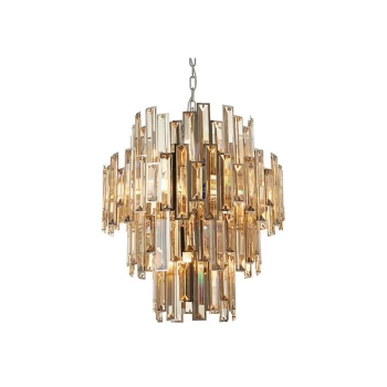 Endon Collection Lighting - Endon Lighting Viviana - Pendant Chrome Effect Plate & Champagne Crystal (K9) Drops 12 Light Dimmable IP20 - E14