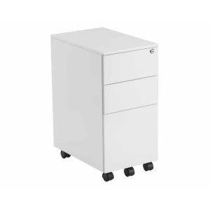 TC Office Talos Steel Slimline 3 Drawer Mobile Pedestal with Filing Drawer, White