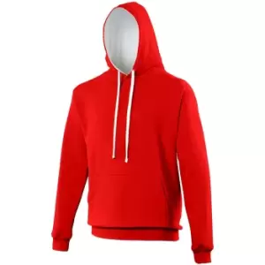 Awdis Varsity Hooded Sweatshirt / Hoodie (M) (Fire Red/Arctic White)