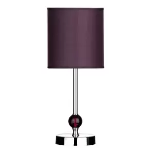 Premier Housewares Chrome Table Lamp with Purple Acrylic Ball Detail & Purple Shade