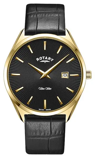 Rotary GS08013/04 Mens Ultra Slim Black Dial Black Watch