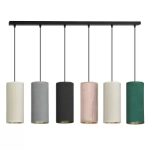 Emibig Bente Black Bar Pendant Ceiling Light with Black, Gray, Pink, Green Fabric Shades, 6x E14