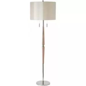 Polished Nickel Floor Lamp - Decorative Wooden Stem - Requires 2 x E27 GLS Bulbs