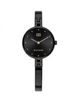 Tommy Hilfiger Black Sunray And Rose Gold Detail Dial Black Ip Stainless Steel Bangle Ladies Watch