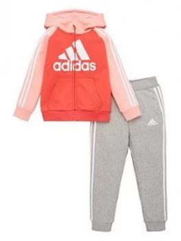 Adidas Young Girls 3 Stripe Hoodie Jogger Set - Pink