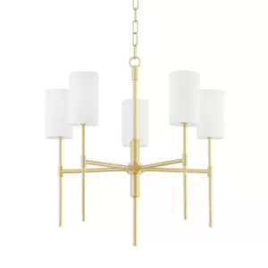 Olivia 5 Light Chandelier Brass, Belgium Linen, 2700K