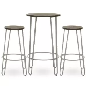 Interiors By Ph 3 Piece Elm Wood Bar Table And Stool Set Grey Metal Frame