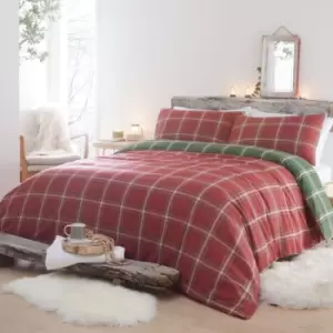 Appletree Hygge Aviemore Check 100% Brushed Cotton Duvet Cover Set, Red/Green, Single