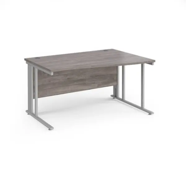 Maestro 25 right hand wave desk 1400mm wide - silver cable managed leg frame, grey oak top