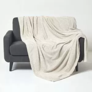 Beige Mora Faux Fur Velvet Throw 130 x 160cm - Natural - Homescapes