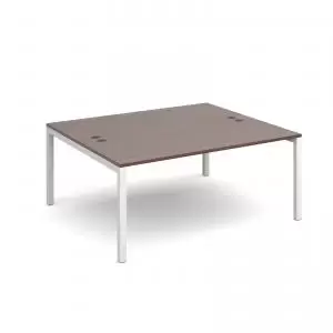 Connex back to back desks 1600mm x 1600mm - white frame and walnut top