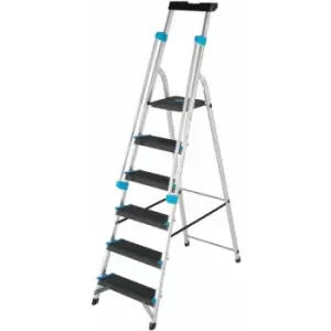 Loops - 1.3m xl Platform Step Ladders 6 Tread Anti Slip Steps & Tool Tray Aluminium