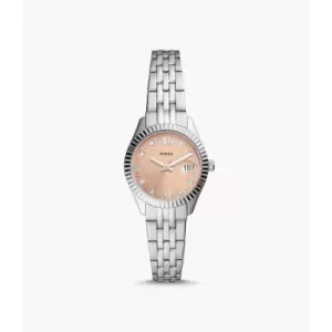 Fossil Womens Scarlette Micro Three-Hand Date Stainless Steel Watch - Silver