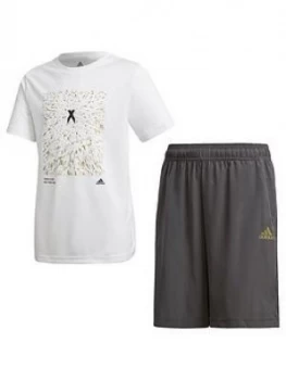 Boys, Adidas Youth X Short And Tee Set, Black/Gold, Size 7-8 Years