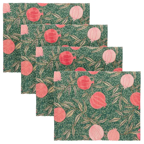 Paoletti Pomegranate Washable Set of 4 Abstract Placemats Green