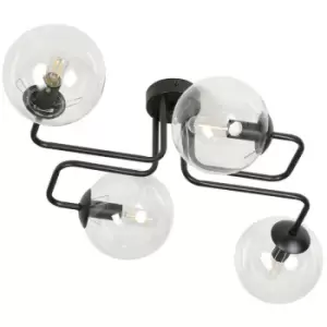 Emibig Brendi Black Globe Multi Arm Semi Flush Ceiling light with Clear Glass Shades, 4x E14