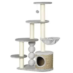 PawHut Cat Tree 115cm Cat Climbing Tower - Light Grey