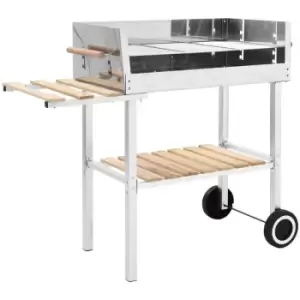 Xxl Trolley Charcoal bbq Grill Stainless Steel with 2 Shelves Vidaxl Silver