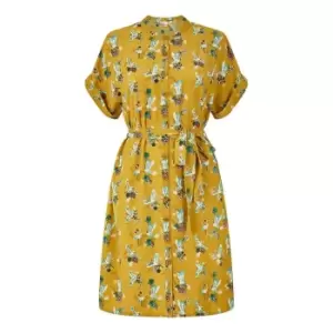 Yumi Mustard Crane Print Shirt Dress - Yellow