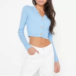 Missguided Petite Chunky Rib Knit Crop Cardigan - Blue