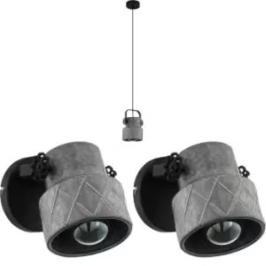 Ceiling Pendant Light & 2x Matching Wall Lights Raw Steel Industrial Lamp Shade