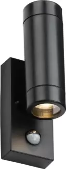 KnightsBridge EAMON - 230V IP44 GU10 Polycarbonate Up/Down wall light with PIR - Black