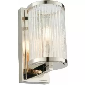 Loops - Dimmable LED Wall Light Nickel & Ribbed Bubble Glass Shade Hanging Lamp Fitting