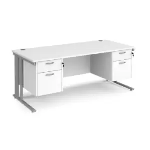 Office Desk Rectangular Desk 1800mm With Double Pedestal White Top With Silver Frame 800mm Depth Maestro 25 MCM18P22SWH