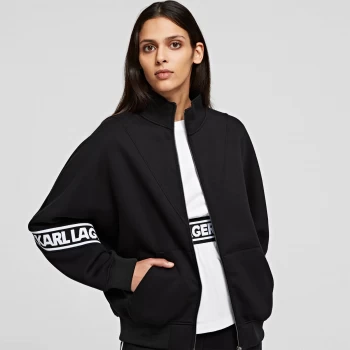 KARL LAGERFELD Womens Logo Tape Zip-Up Sweatshirt - Black - L