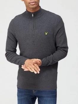 Lyle & Scott Quarter Zip Moss Stitch Jumper - Charcoal, Size 2XL, Men