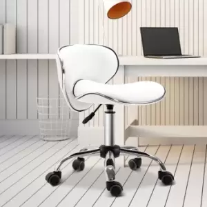 HOMCOM Office Chair Beauty Salon Rolling Technician Stool Chair Low Back White