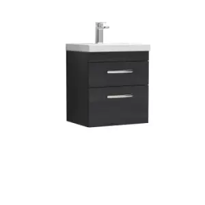 Nuie Athena 500 Wall Hung 2-drawer Vanity & Thin-edge Basin - Black Woodgrain