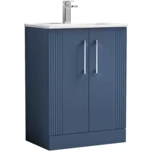 Deco Satin Blue 600mm 2 Door Vanity Unit with 18mm Profile Basin - DPF325B - Satin Blue - Nuie