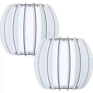 2 PACK Wall Light Colour White Shade White Wooden Curved Slats Glass E27 1x60W